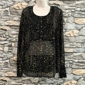 #51 Converse One Star Vintage Black Sheer Chiffon Blouse Shirt Top Vintage Large